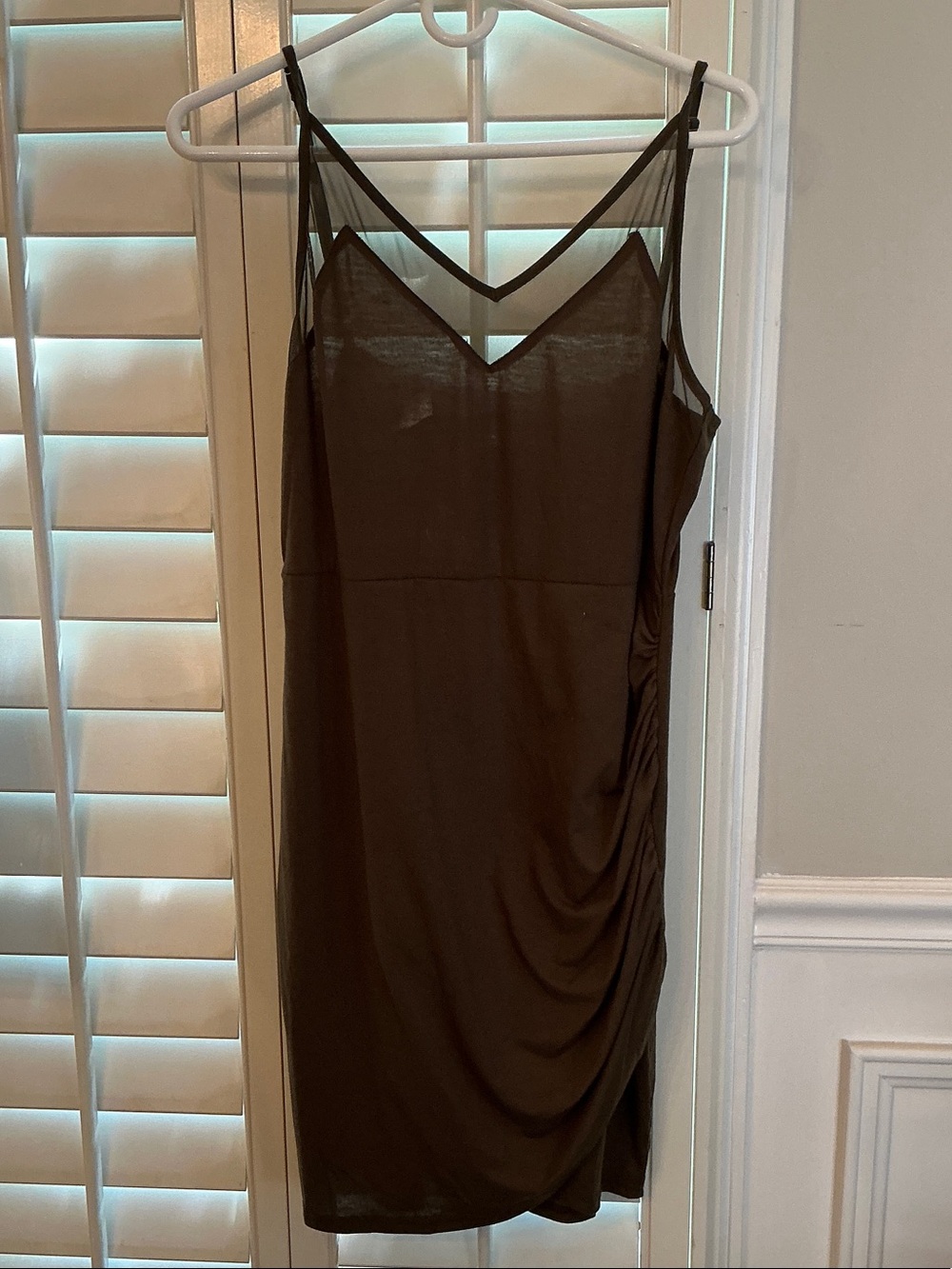 Sheer-Strap Brown Slip Dress